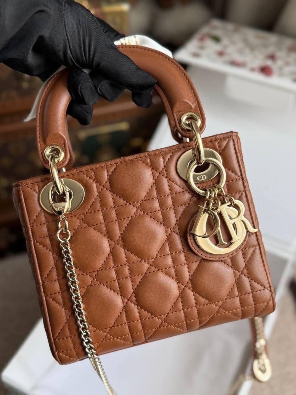 Dior Brown Quilted Leather Top-Handle Bag